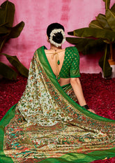 Off White Tussar Silk Ethnic Motif Saree